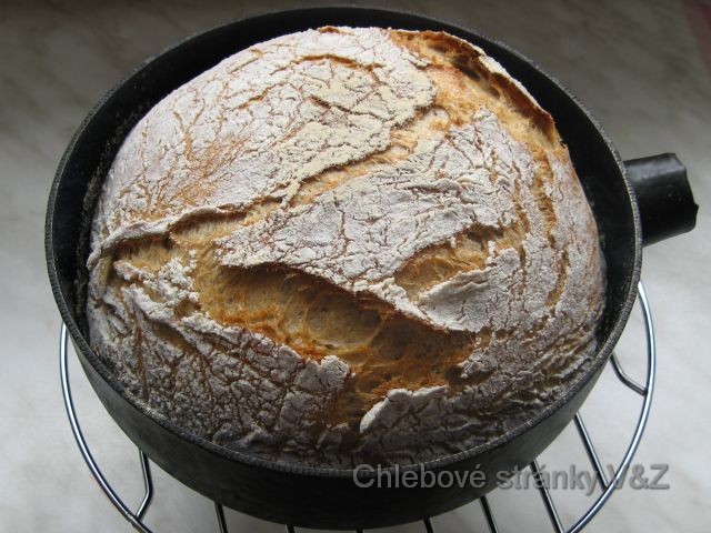 Vlasta a Zlata. Malý fotoseriál kombinovaně připraveného chleba. Upečený chleba co čeká na vyklopení.